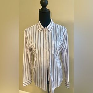 Banana Republic Ladies Dress Shirt White with Pink & Blue Stripes Size L